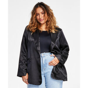 And Now This Plus Size One-Button Black Satin Blazer NWT